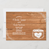 カントリー素朴ウッドハートスタンプブライダルシャワー 招待状 (正面)