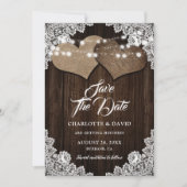 カントリー素朴ウッドハートフローラレース結婚ズ セーブザデート (正面)