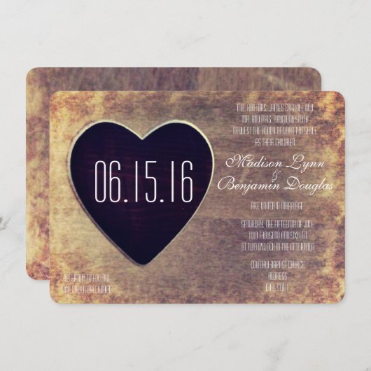 カントリー素朴ウッドハート結婚式招待状 招待状 (正面/裏面)