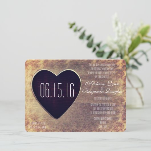 カントリー素朴ウッドハート結婚式招待状 招待状 (スタンド正面)