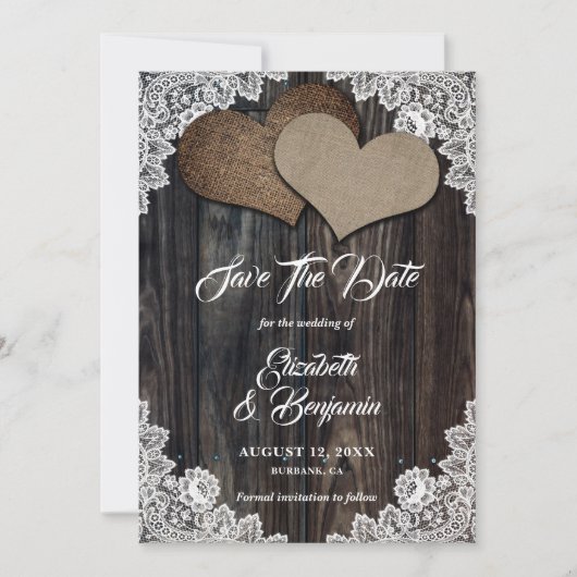 カントリー素朴ウッドバーラップフローラレース結婚ズ セーブザデート (正面)