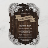 カントリー素朴ウッドバーラップリボンブライダルシャワー 招待状 (正面/裏面)