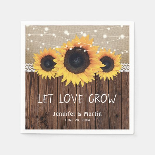 カントリー素朴ウッドバーラップレースヒマワリ結婚ーズ スタンダードカクテルナプキン (正面)