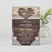 カントリー素朴ウッドバーラップレースライト結婚ズ 招待状 (スタンド正面)