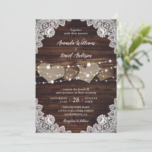 カントリー素朴ウッドバーラップレース結婚式招待状 招待状 (スタンド正面)