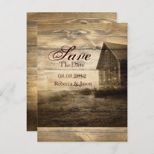 カントリー素朴ウッドバーンウェディングの日付を保存 案内ポストカード (正面/裏面)
