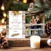 カントリー素朴ウッドピネコーンホリデーフォトカード 招待状