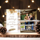 カントリー素朴ウッドピネコーンホリデーフォトカード 招待状