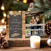 カントリー素朴ウッドピネコーンホリデーフォトカード 招待状