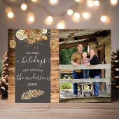 カントリー素朴ウッドピネコーンホリデーフォトカード 招待状