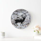 カントリー素朴ウッドファームハウスディアウィズ〔雄ジカの〕枝角 ラージ壁時計 (ホーム)