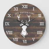 カントリー素朴ウッドファームハウスディアウィズ〔雄ジカの〕枝角 ラージ壁時計 (正面)