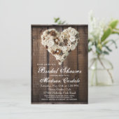 カントリー素朴ウッドフラワーハートブライダルシャワー 招待状 (スタンド正面)