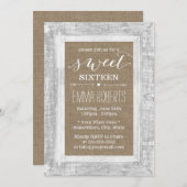 カントリー素朴ウッドフレームバーラップスウィート16誕生日 招待状 (正面/裏面)