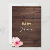 カントリー素朴ウッドフローラピンク金ゴールド赤ちゃんシャワー 招待状 (裏面)