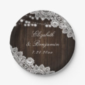 カントリー素朴ウッドフローラレースのストリングライト ペーパープレート (正面)