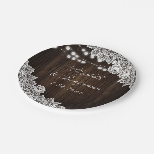カントリー素朴ウッドフローラレースのストリングライト ペーパープレート (アングル)