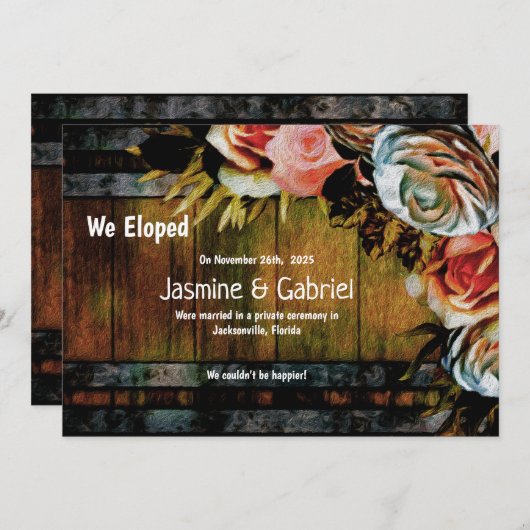 カントリー素朴ウッドフローラ結婚の駆け落ち 案内状 (正面/裏面)