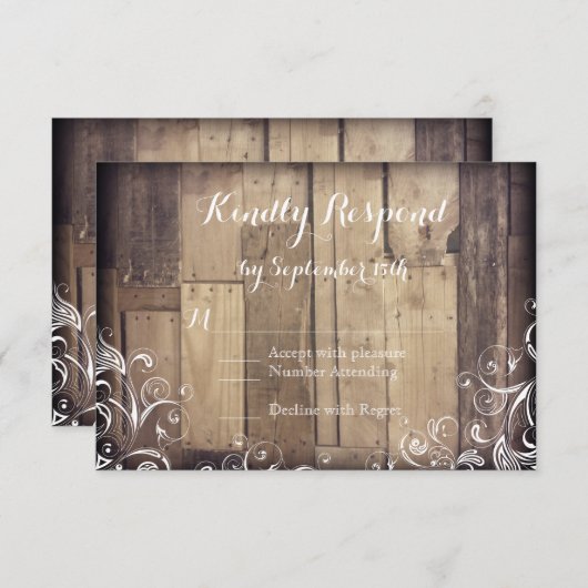 カントリー素朴ウッドフローリッシュウェディングRSVPカード 出欠カード (正面/裏面)