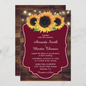 カントリー素朴ウッドブルゴーニュひまわり結婚の 招待状 (正面/裏面)