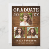 カントリー素朴ウッドプランク3写真卒業 案内状 (正面)