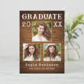 カントリー素朴ウッドプランク3写真卒業 案内状 (スタンド正面)