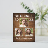 カントリー素朴ウッドプリント3写真卒業 ポストカード (スタンド正面)