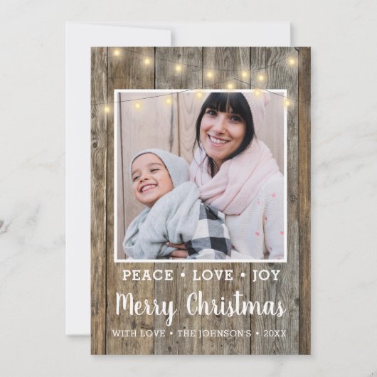 カントリー素朴ウッドライトフォトメリークリスマス シーズンカード (正面)