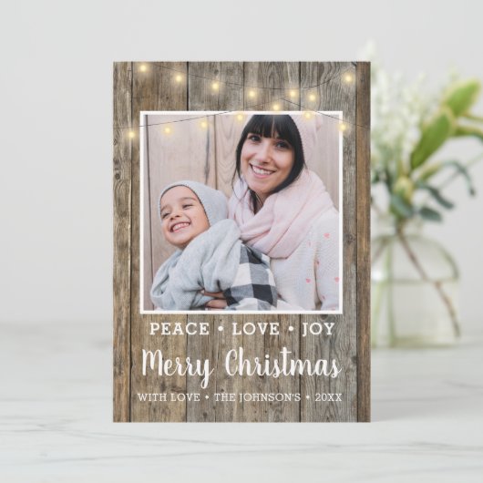 カントリー素朴ウッドライトフォトメリークリスマス シーズンカード (スタンド正面)