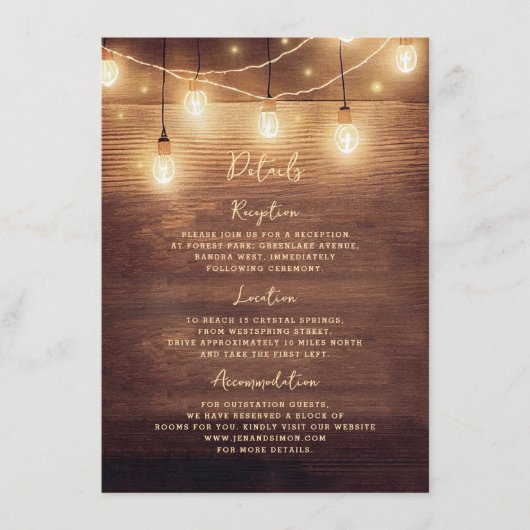 カントリー素朴ウッドライトレース結婚の詳細 エンクロージャーカード (正面)