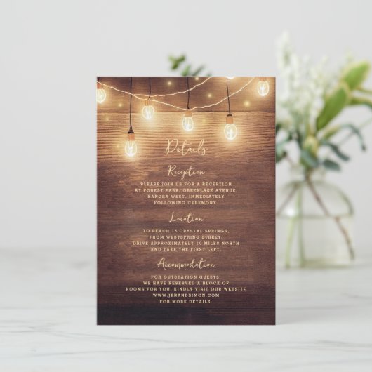 カントリー素朴ウッドライトレース結婚の詳細 エンクロージャーカード (スタンド正面)