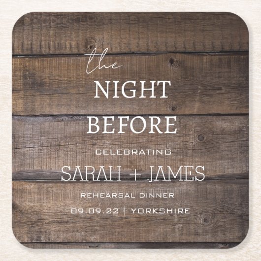 カントリー素朴ウッドリハーサルディナ結婚ーズ スクエアペーパーコースター (正面)