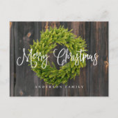 カントリー素朴ウッドリースメリークリスマス シーズンポストカード (正面)