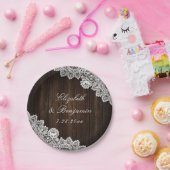 カントリー素朴ウッドレースのストリングライト結婚ズ ペーパープレート (パーティー)