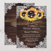 カントリー素朴ウッドレースひまわり結婚の 招待状 (正面/裏面)