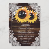 カントリー素朴ウッドレースひまわり結婚の 招待状 (正面/裏面)