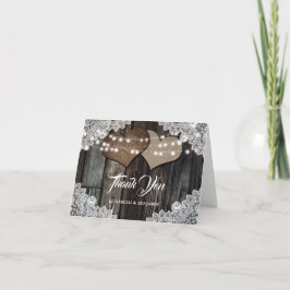 カントリー素朴ウッドレースバーラップハートズ結婚 サンキューカード