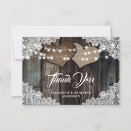 カントリー素朴ウッドレースバーラップハートズ結婚 サンキューカード