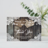 カントリー素朴ウッドレースバーラップハートズ結婚 サンキューカード (スタンド正面)