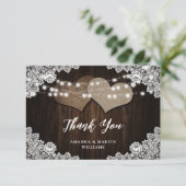 カントリー素朴ウッドレースバーラップハート結婚ズ サンキューカード (スタンド正面)