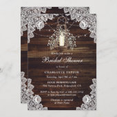カントリー素朴ウッドレースフローラブライダルシャワー 招待状 (正面/裏面)