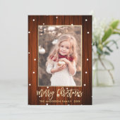 カントリー素朴ウッド金ゴールドメリークリスマスフォト シーズンカード (スタンド正面)