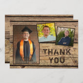 カントリー素朴ウッド3写真卒業 サンキューカード (正面/裏面)
