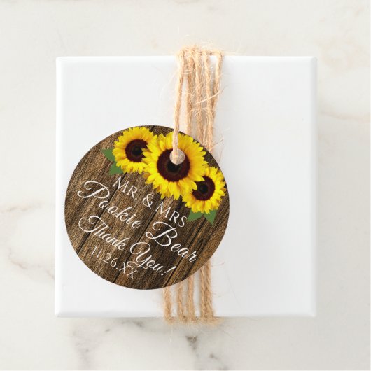 カントリー素朴ウッド&サンフラワー結婚ズゲスト フェイバータグ (インサイチュ)