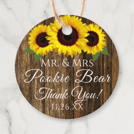 カントリー素朴ウッド&サンフラワー結婚ズゲスト フェイバータグ (正面)