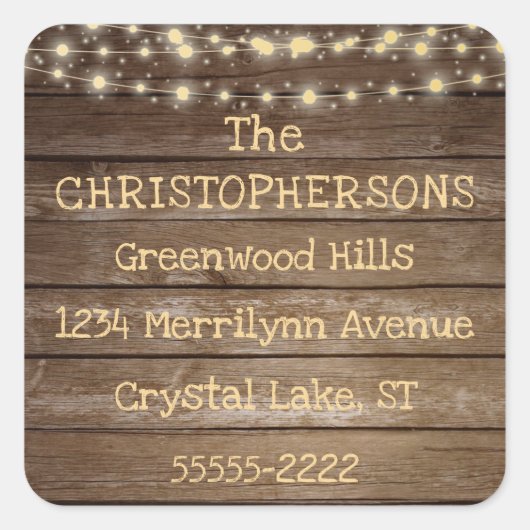 カントリー素朴ウッド&ストリングライト差出人住所 スクエアシール (正面)