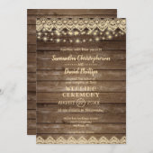 カントリー素朴ウッド | レース&ライ結婚ト 招待状 (正面/裏面)