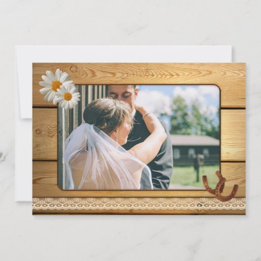 カントリー素朴ウマ結婚の写真サンキューカード 招待状 (裏面)