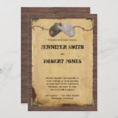 カントリー素朴カウボーイハッツバーベッドワイヤ結婚ーズ 招待状 (正面/裏面)