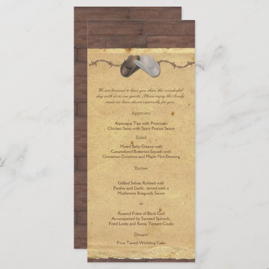 カントリー素朴カウボーイハットバーベッドワイヤ結婚のメニュー メニュー (正面/裏面)